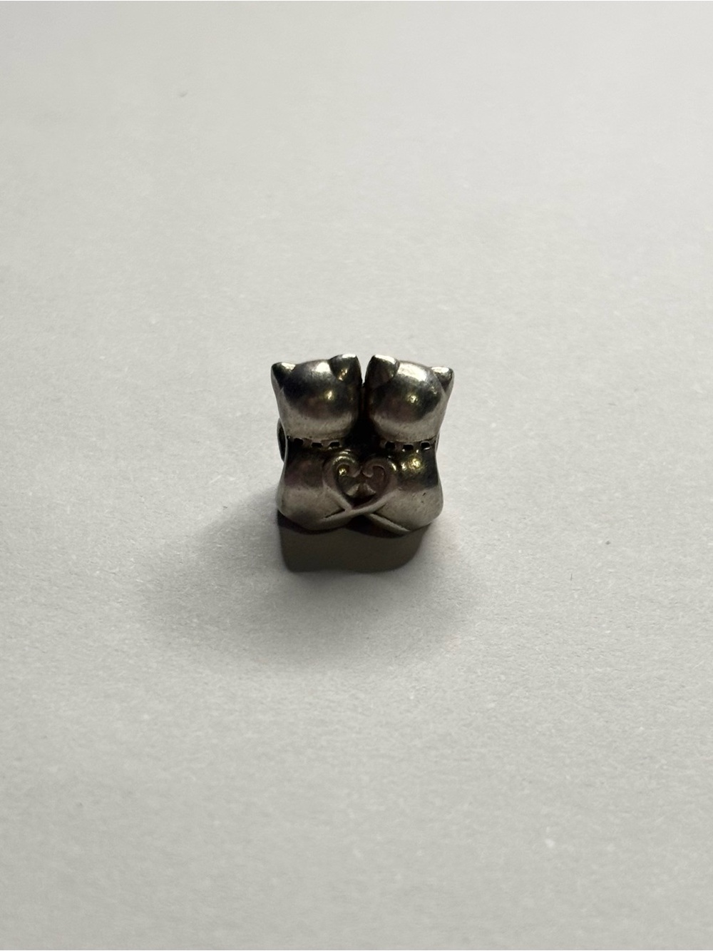 Authentic Pandora Two Cats / Love Kittens Heart Tails Charm 791129